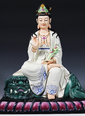 速发德化陶瓷16吋华严三圣像文殊菩萨普贤菩萨释迦牟尼佛彩绘佛像