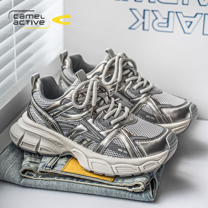 骆驼动感运动鞋男鞋2026新款春秋季透气爆款银色老爹鞋潮牌高级感,淘宝优惠券,粉丝福利购,淘宝优惠卷