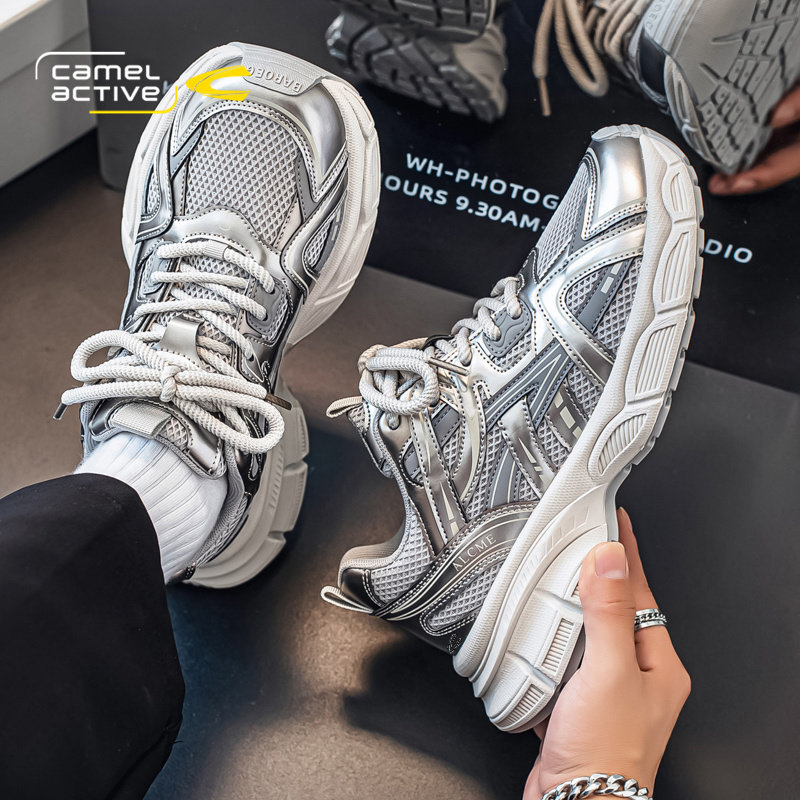 骆驼动感运动鞋男鞋2026新款春秋季透气爆款银色老爹鞋潮牌高级感,淘宝优惠券,粉丝福利购,淘宝优惠卷