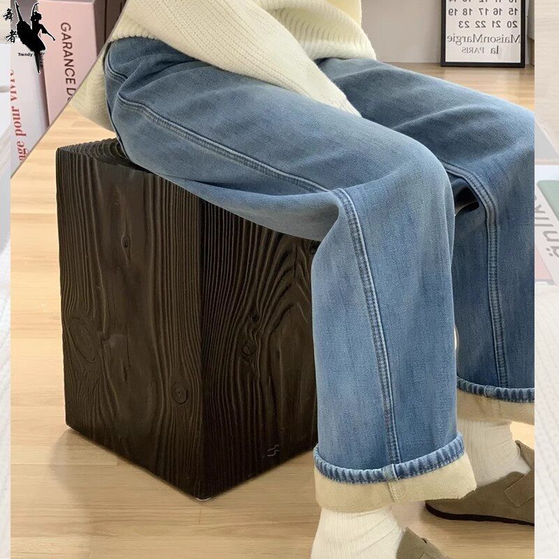 浅蓝色高腰窄版牛仔阔腿裤女秋冬2024年显瘦宽松加绒小个子直筒裤,淘宝优惠券,粉丝福利购,淘宝优惠卷