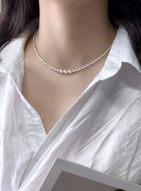 几朵家/碎银子笑脸珍珠项链女S925纯银轻奢小众设计感锁骨链