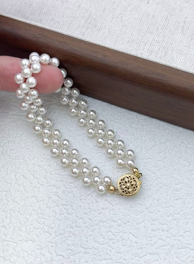 法式珍珠编织手链施家珍珠进口美包14k花扣不掉色小众气质手链