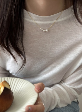 夜色正浓蓝盈盈同款珍珠项链通体S925银小众气质百搭项链锁骨链