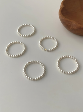 baby珠珍珠戒指女小众设计高级感弹力绳食指戒叠戴戒指指环