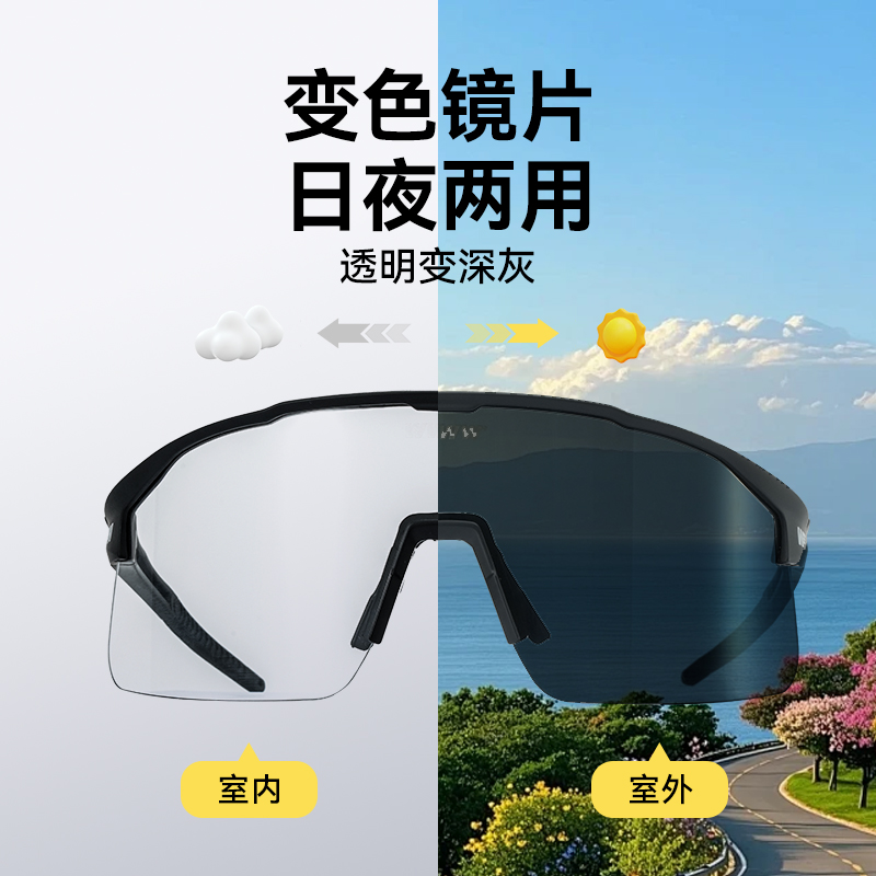 WWW骑行眼镜变色日夜两用运动护目镜骑行防雾眼镜男登山跑步通用 - 图2