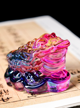 七彩水晶金蟾摆件 三足蟾蜍招财客厅家居装饰品小开业礼品