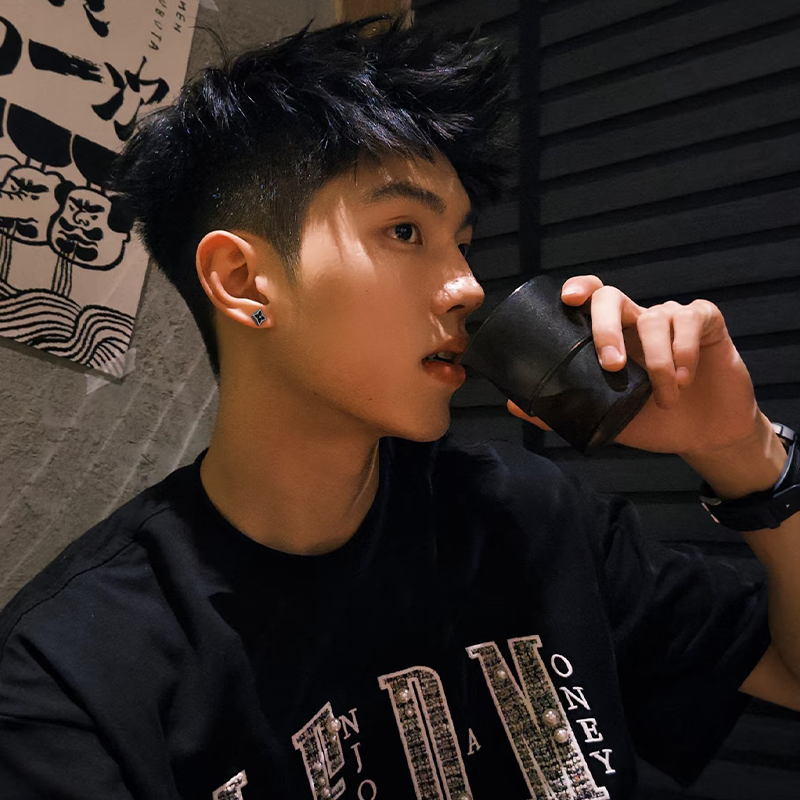 S925银珐琅刻雕四叶花耳钉男轻奢高级感耳环百搭日常饰品生日礼物,淘宝优惠券,粉丝福利购,淘宝优惠卷