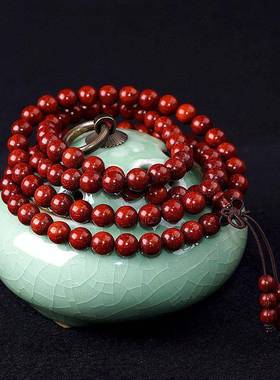 正宗印度小叶紫檀手串鸡血红满金星檀香木男108颗文玩佛念珠手炼