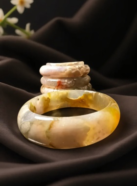 天然樱花玛瑙手镯女冰透女樱花石飘花高冰手环一物一图现货