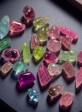 天然精品玻璃净体彩虹色标级碧玺小雕刻件时尚精致高级美正品保证
