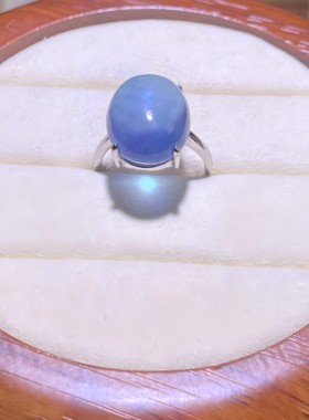 时尚高级男女纯银情侣戒指天然纯净体海蓝宝精镶尺寸约16-13-8mm