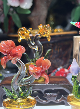 迷你琉璃花朵小摆件创意手工玻璃向日葵盆栽办公室桌面装饰工艺品