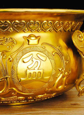 纯铜聚宝盆招财家用铜香炉客厅工艺装饰摆件中式聚财大号送礼