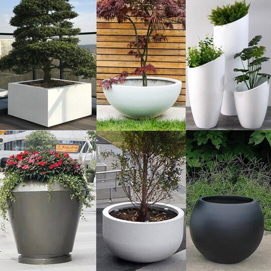 Fiberglass flower pots, outdoor extra-large tree planting ponds, large-diameter flower beds, stainless steel rectangular flower boxes, customized