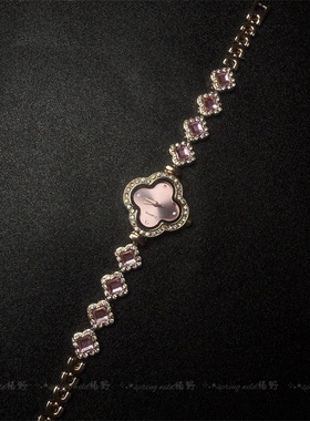 Vintage古着轻奢闪钻四叶草手表