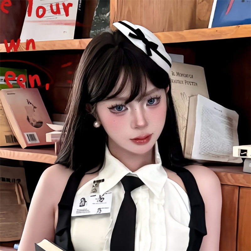 赫本英伦海军风贝雷帽女黑白丝绒蝴蝶结小礼帽可爱甜美圆顶帽发饰