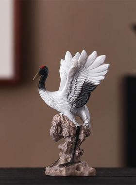 仿真丹顶鹤摆件流水景观鱼缸造景装饰桌面植物盆景设计工艺品摆设