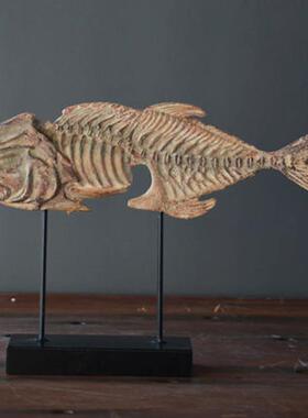 模拟鱼化石动物鱼骨标本研究装饰摆件覆古艺术软装树脂工艺品