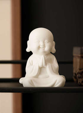 久造德化白瓷四不小和尚摆件禅意沙弥人物桌面摆设茶室茶台装饰品