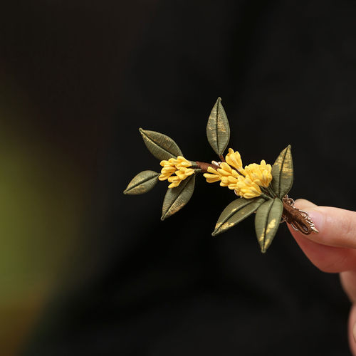 秋冬发夹女后脑勺小号新中式边夹桂花缠花叶子发卡半扎发旗袍发饰 - 图2