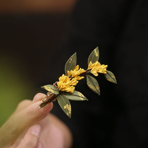 秋冬发夹女后脑勺小号新中式边夹桂花缠花叶子发卡半扎发旗袍发饰 - 图3