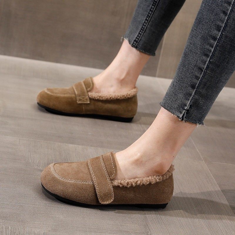 真皮加绒毛毛鞋女冬季2025新款爆款加厚保暖一脚蹬勃肯豆豆棉鞋女,淘宝优惠券,粉丝福利购,淘宝优惠卷