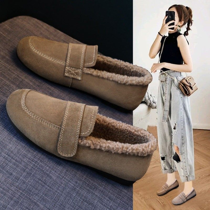 真皮加绒毛毛鞋女冬季2025新款爆款加厚保暖一脚蹬勃肯豆豆棉鞋女,淘宝优惠券,粉丝福利购,淘宝优惠卷