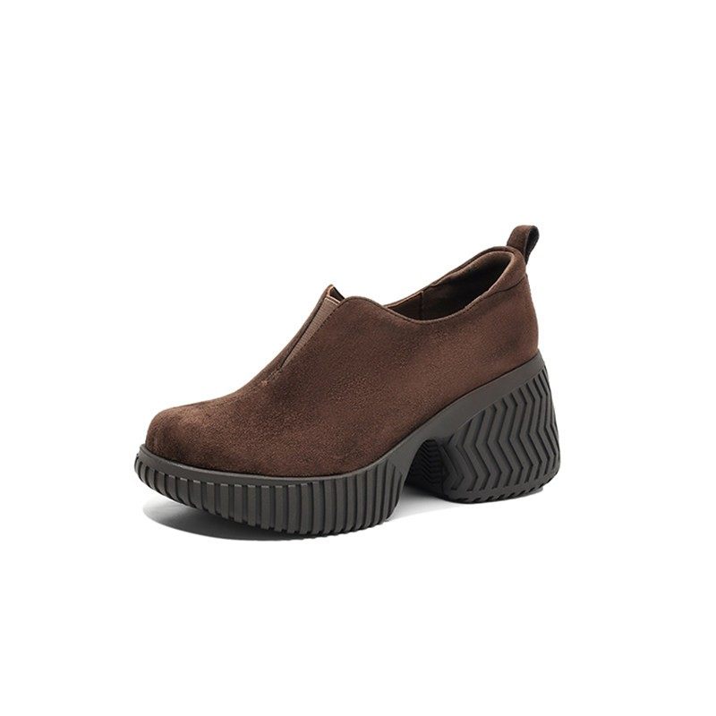 7.5CM 真皮圆头深口单鞋女2025年秋冬休闲复古松糕厚底粗跟小皮鞋,淘宝优惠券,粉丝福利购,淘宝优惠卷