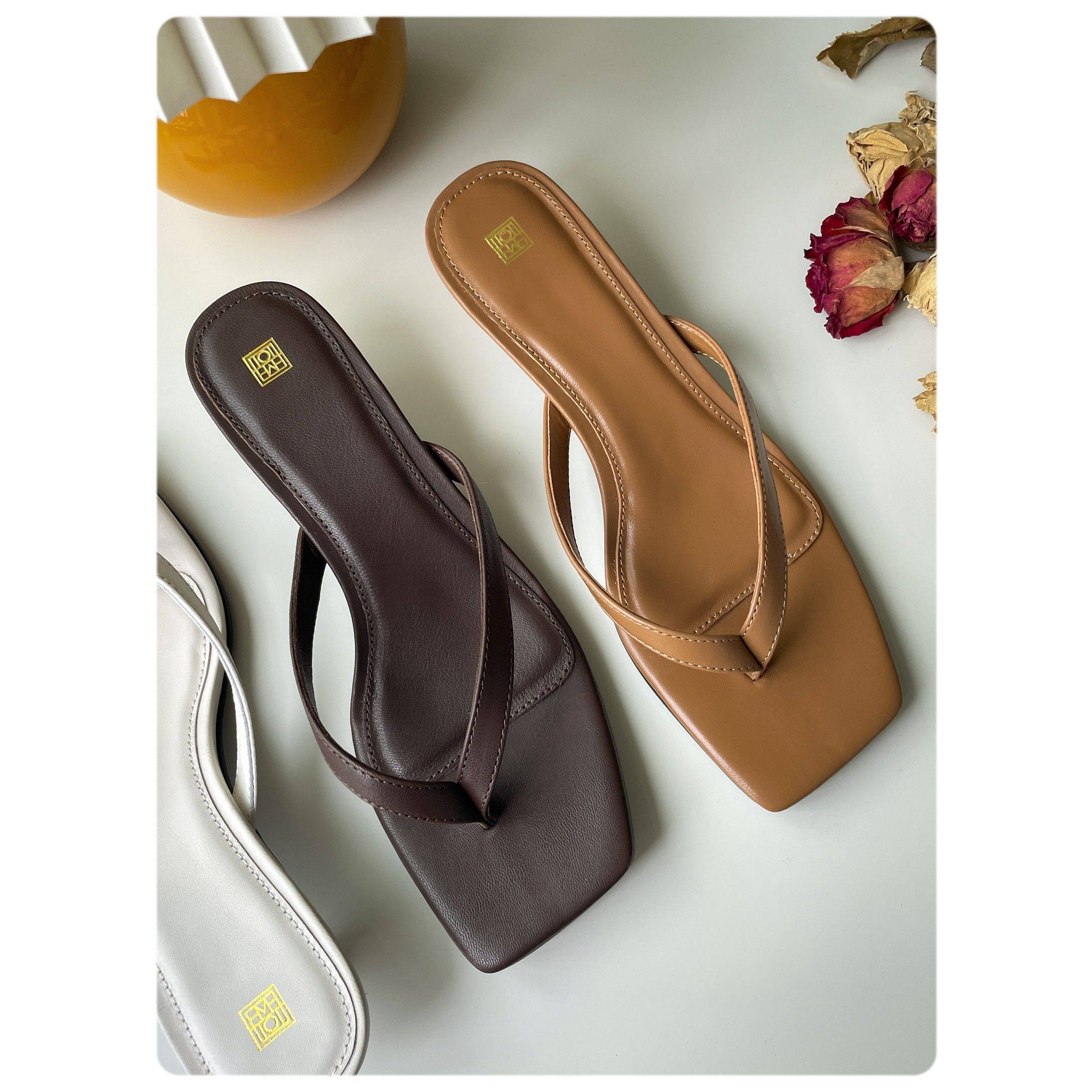 2025年夏季新款真皮小猫跟方头夹趾凉拖鞋女外穿中跟人字拖,淘宝优惠券,粉丝福利购,淘宝优惠卷