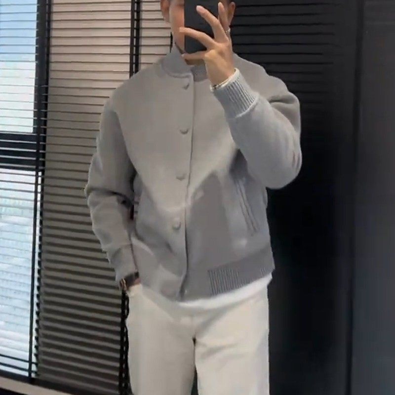 2025秋冬新款灰色针织开衫外套气质纽扣设计感简约小众时尚男毛衣,淘宝优惠券,粉丝福利购,淘宝优惠卷