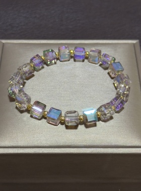 闪爆白色紫色幻彩方糖水晶手链手串小众轻奢女款时尚高级精致小众