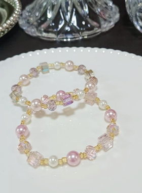 【紫藤花】粉紫色水晶串珠手链女新款小众设计感珍珠高级轻奢精致