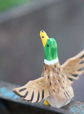 鹿妖商店 自由鸭 救赎鸭 绿头鸭木雕 木鸭子 纯手工雕刻. 实木摆