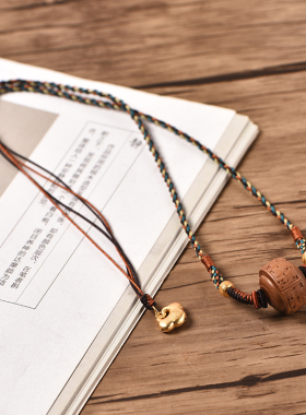 山木集 印度老山檀老料铭纹珠吊坠编绳锁骨链高级感单珠项链￥