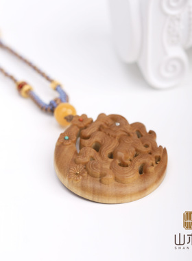 山木集印度正区老山檀香项链新中式月下小九雕刻编绳吊坠毛衣链￥