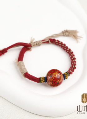 山木集 非遗大漆+欧1.9红色编绳手串手链新中式国风小众￥多样性