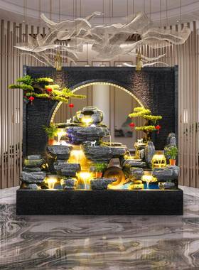 大型新中式水墙流水客屏幕风玄关隔断室5001内厅假喷泉瀑布山景观