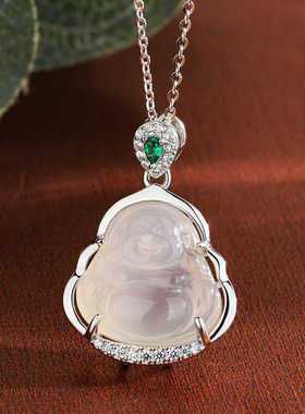 S925银镶莫桑钻白玉髓弥勒佛吊坠