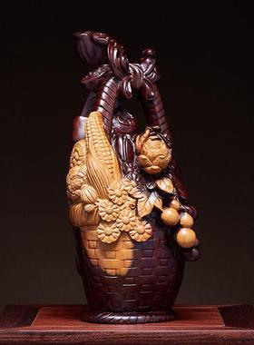 黑檀木雕花梨大丰收摆件实木质五谷丰登家居客厅装饰店铺开业送礼