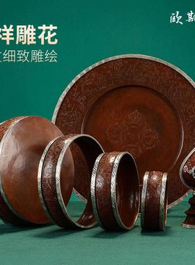 欧斯特八吉祥曼扎盘修盘家居用品摆件尼泊尔紫铜镀银曼茶罗曼达盘