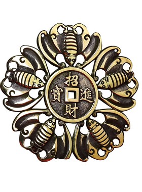 黄铜蝙蝠钱币五福临门铜钱店铺收银台福鼠吊金钱财位客厅挂件饰品