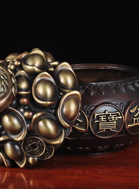 铜聚宝盆摆件纯铜招财大号存钱罐客厅玄关装饰品乔迁店铺开业礼品