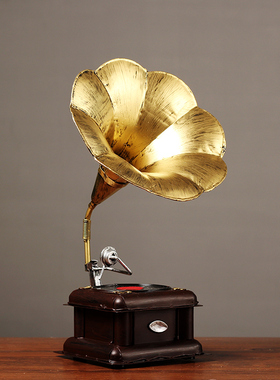 欧式铁艺留声机模型复古摆件别墅样板房餐厅酒吧客厅装饰品摆设