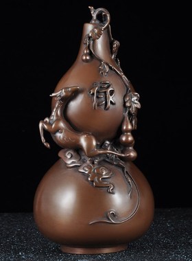 速发紫铜柜禄寿葫芦摆件家寿客厅电视福装饰品送老人长辈祝寿贺居