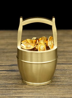 速发一桶金摆件纯黄创存水桶铜缸小钱罐铜意笔筒小号聚宝盆桌面装