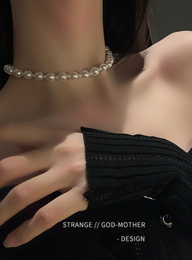 现货速发黑色丝带蝴蝶结珍珠项链时尚款夏天轻奢小众锁骨链颈链项