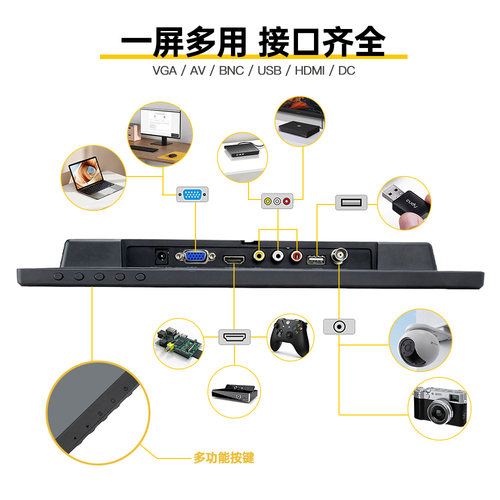 12寸高清液晶显示器IPS面板收银台式晶监控车载工控电阻容触摸屏 - 图0