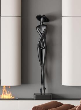 轻奢玄关柜摆件竖高人物雕塑客厅电视柜装饰品意式极简高级艺术感