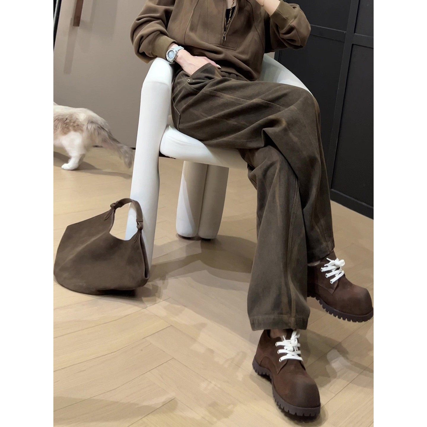 咖色加绒牛仔裤女2025冬季新款小个子高腰显瘦加厚百搭直筒长裤子,淘宝优惠券,粉丝福利购,淘宝优惠卷