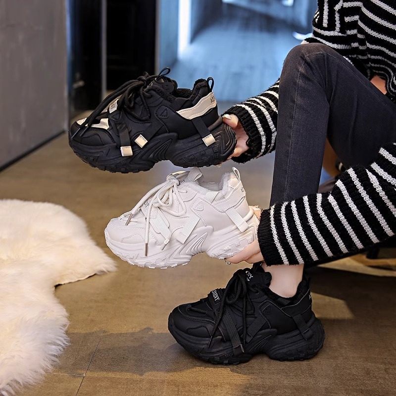 厚底增高老爹鞋女2025秋冬季新款加绒黑色棉鞋ins潮百搭运动鞋子,淘宝优惠券,粉丝福利购,淘宝优惠卷